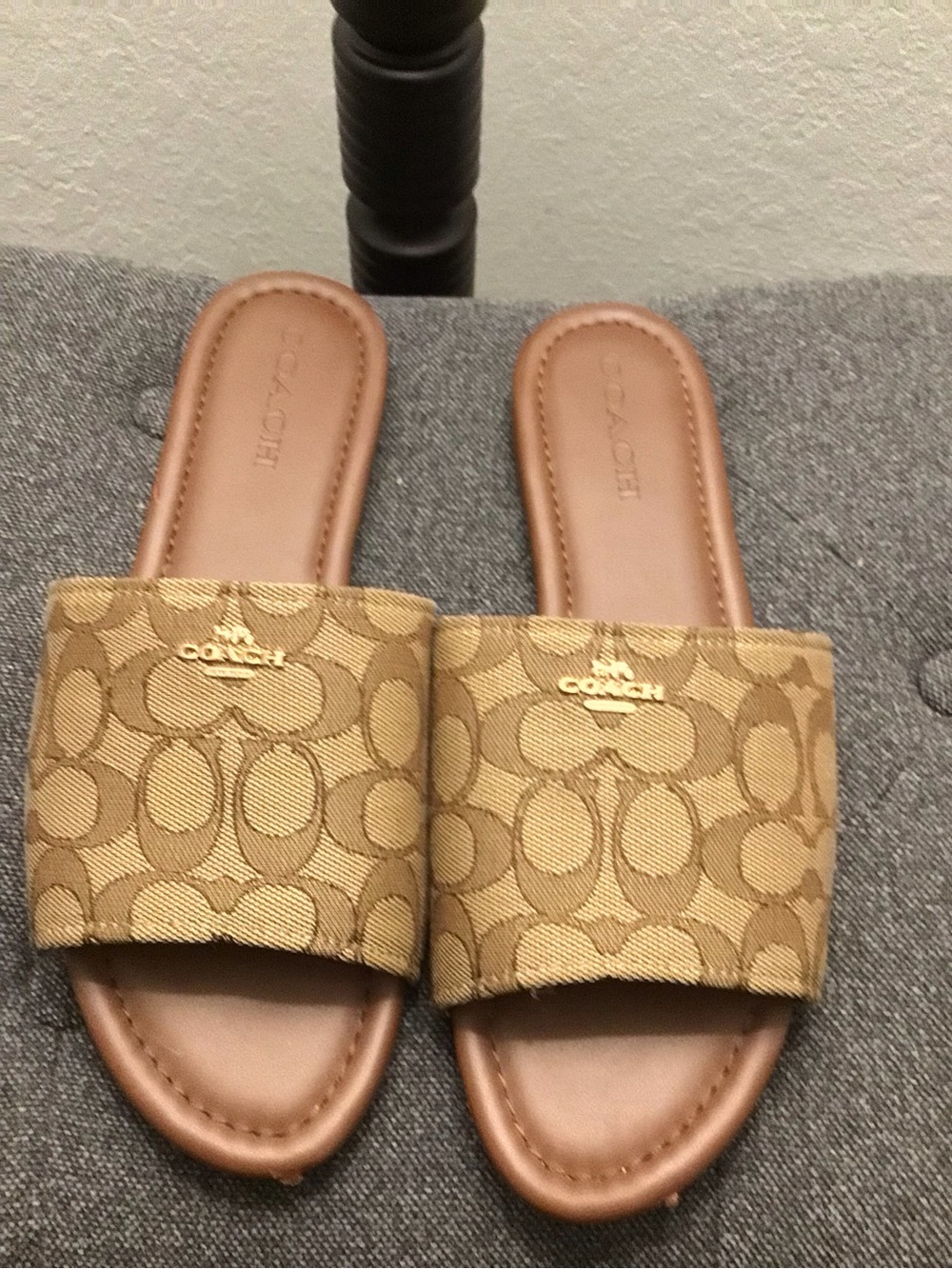 Coach Signature Canvas Slide Sandals in Tan and Brown - Picture 2 of 4